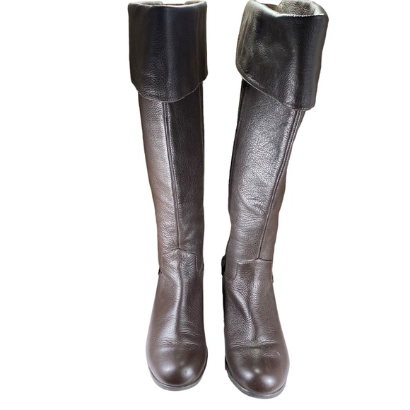 Ros Hommerson Brown Knee Boots with Buckle on Heel Womens Shoes Size 8 - Picture 2 of 7